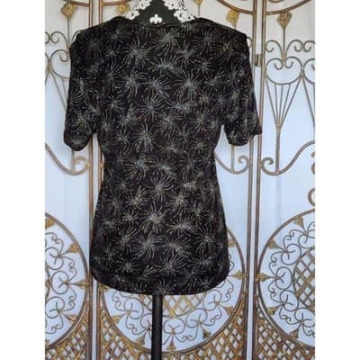 Women's Large Sliver Print Stretch Top Vintage 90s Frazier Lawrence Formal Top - Thumbnail 5