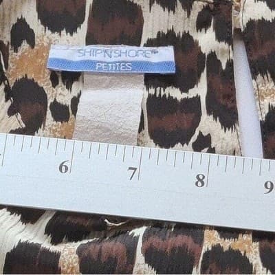 Ship n Shore Petites Leopard Print Short Sleeve Blouse Brown Tan Crew Neck Top - Thumbnail 4