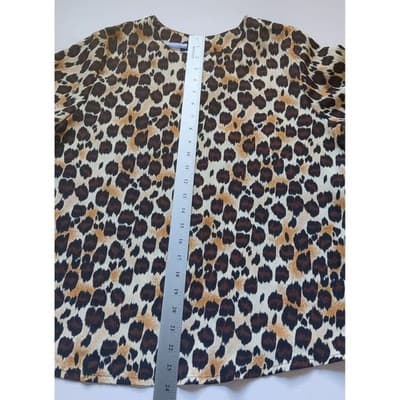 Ship n Shore Petites Leopard Print Short Sleeve Blouse Brown Tan Crew Neck Top - Thumbnail 8