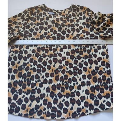 Ship n Shore Petites Leopard Print Short Sleeve Blouse Brown Tan Crew Neck Top - Thumbnail 6