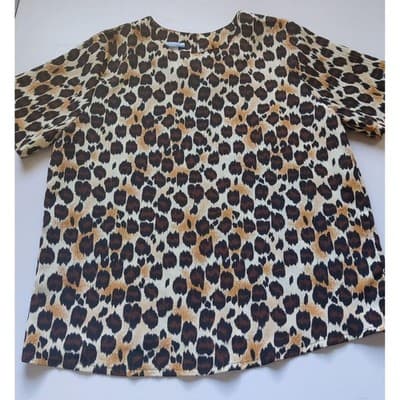 Ship n Shore Petites Leopard Print Short Sleeve Blouse Brown Tan Crew Neck Top - Thumbnail 9