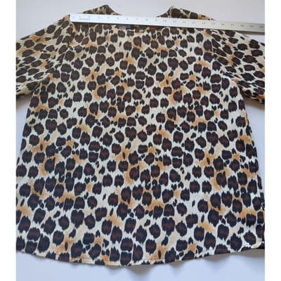 Ship n Shore Petites Leopard Print Short Sleeve Blouse Brown Tan Crew Neck Top - Thumbnail 5