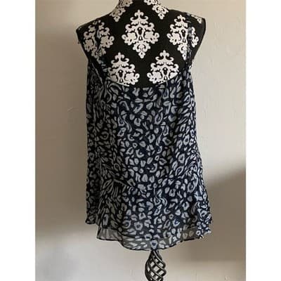 Cabi Women's Blue Animal Print Cami Blouse Size M Sleeveless Peplum - Thumbnail 5