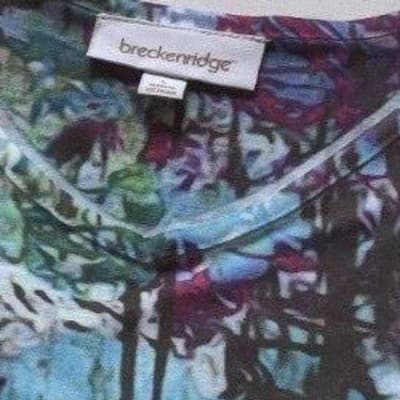 Breckenridge Womens Blue Purple Abstract Print V-Neck 3/4 Sleeve Top Size L - Thumbnail 3
