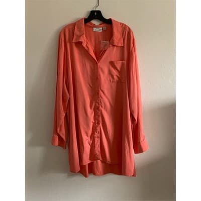 Women's Avenue Orange Long Sleeve Button-Up Shirt Size M Casual - Thumbnail 10