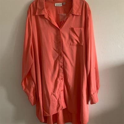 Women's Avenue Orange Long Sleeve Button-Up Shirt Size M Casual - Image 1