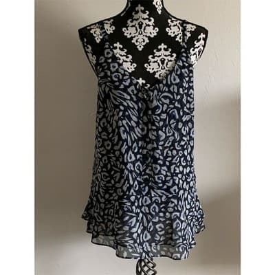 Cabi Women's Blue Animal Print Cami Blouse Size M Sleeveless Peplum - Thumbnail 2
