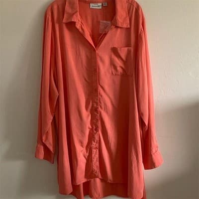 Women's Avenue Orange Long Sleeve Button-Up Shirt Size M Casual - Thumbnail 3