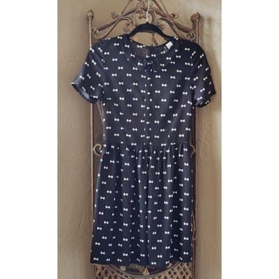 Junior Divided H&M Black White Bows Mini Dress Size 8 - Thumbnail 3