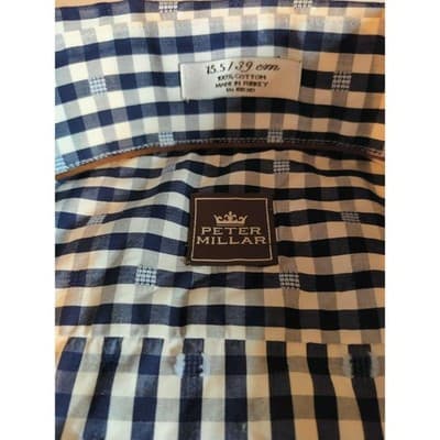 Peter Millar Mens Button Up Long Sleeve Plaid Shirt Check Blue & White Size 15.5 - Thumbnail 4