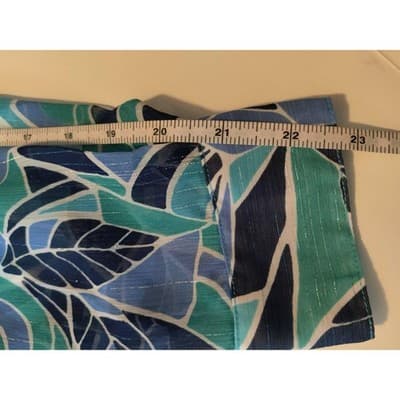 Drapers & Damons Blue Teal Abstract Leaf Print Button Front Blouse Metallic Smal - Thumbnail 9