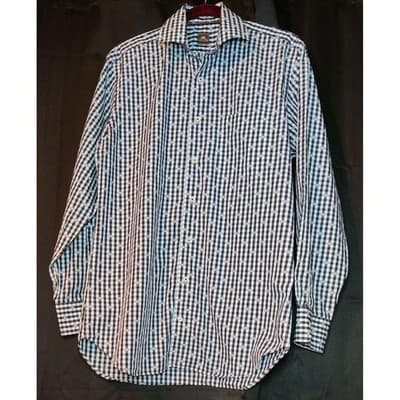 Peter Millar Mens Button Up Long Sleeve Plaid Shirt Check Blue & White Size 15.5 - Thumbnail 2