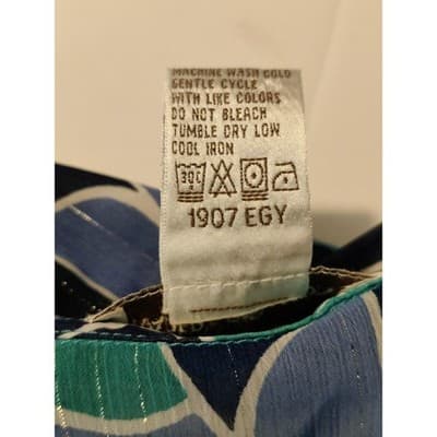 Drapers & Damons Blue Teal Abstract Leaf Print Button Front Blouse Metallic Smal - Thumbnail 6