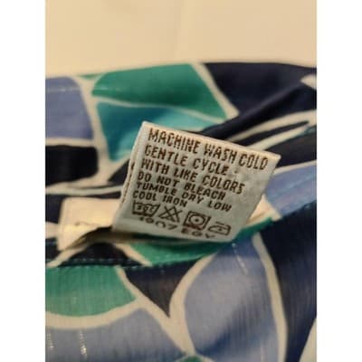 Drapers & Damons Blue Teal Abstract Leaf Print Button Front Blouse Metallic Smal - Thumbnail 5