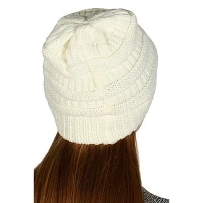 White C.C Women Solid Slouchy Knit Beanie Cap Hat - Thumbnail 7
