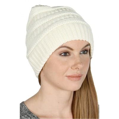 White C.C Women Solid Slouchy Knit Beanie Cap Hat - Image 1