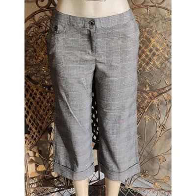 iZOD Plaid Cropped Wide Leg Pants Women's Gray Red Business Casual Size 8 - Thumbnail 4