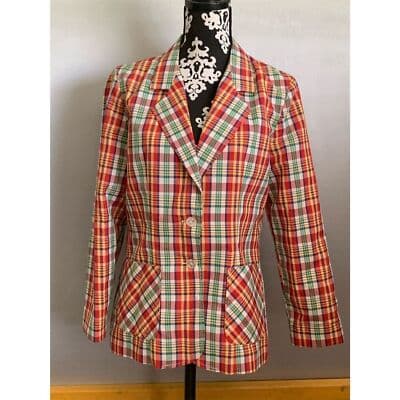 Vintage 70s JBJ Plaid Seersucker Blazer Women Size 13/14 Multicolor - Thumbnail 2