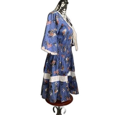 Jayita Women's Floral Print Short Dress Blue Cotton V-Neck Size S Casual Summer - Thumbnail 4