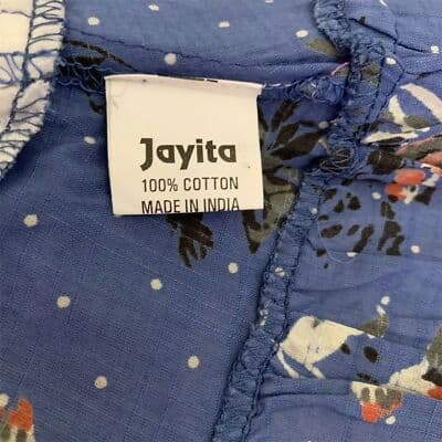 Jayita Women's Floral Print Short Dress Blue Cotton V-Neck Size S Casual Summer - Thumbnail 6