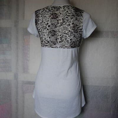 LA TEEZ DOWNTOWN Womens White Tiger Face Rhinestone Lace Back T Shirt M - Thumbnail 7