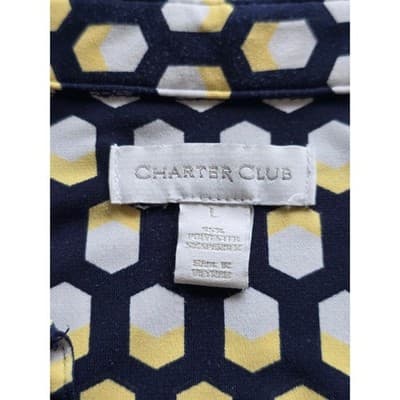 Charter Club Womens Geometric Print Short Sleeve Collared Shirt Top Size L - Thumbnail 3