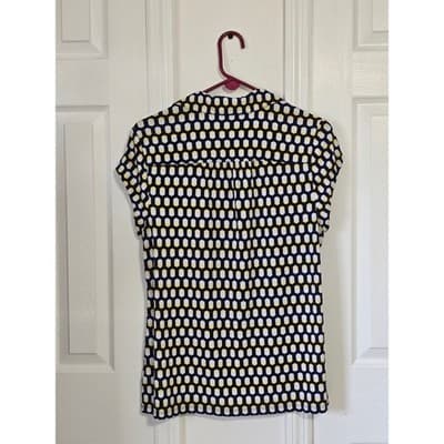Charter Club Womens Geometric Print Short Sleeve Collared Shirt Top Size L - Thumbnail 2