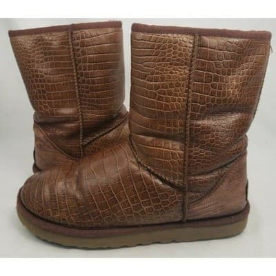 Ugg Australia Women's Classic Short Leather Embossed Croco Boots Size 8 1012900 - Thumbnail 4