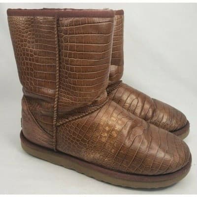 Ugg Australia Women's Classic Short Leather Embossed Croco Boots Size 8 1012900 - Thumbnail 2
