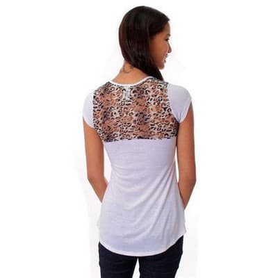 LA TEEZ DOWNTOWN Womens White Tiger Face Rhinestone Lace Back T Shirt M - Thumbnail 2