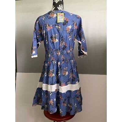 Jayita Women's Floral Print Short Dress Blue Cotton V-Neck Size S Casual Summer - Thumbnail 14