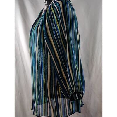 Ruby Rd Striped Sheer Blouse Tunic Long Sleeve Women's Size L Blue Green - Thumbnail 12