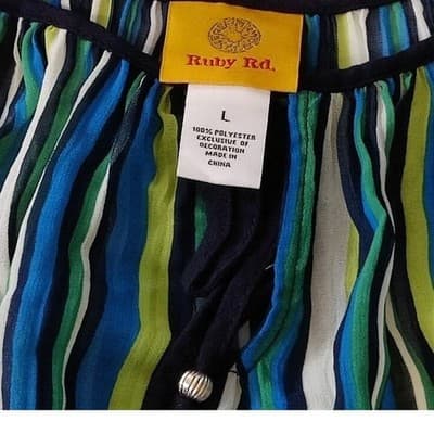 Ruby Rd Striped Sheer Blouse Tunic Long Sleeve Women's Size L Blue Green - Thumbnail 2
