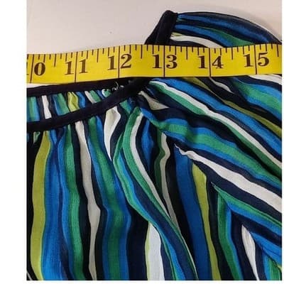 Ruby Rd Striped Sheer Blouse Tunic Long Sleeve Women's Size L Blue Green - Thumbnail 4