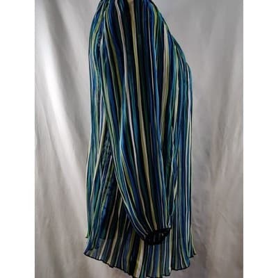 Ruby Rd Striped Sheer Blouse Tunic Long Sleeve Women's Size L Blue Green - Thumbnail 11