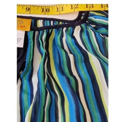 Ruby Rd Striped Sheer Blouse Tunic Long Sleeve Women's Size L Blue Green - Thumbnail 5