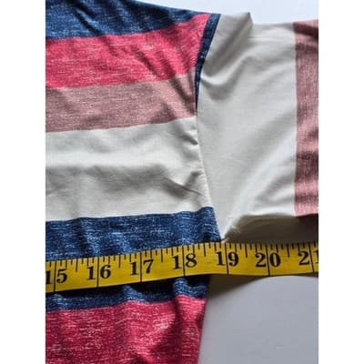 Womens Striped V Neck T Shirt Red Blue White Casual Top Size S - Thumbnail 7