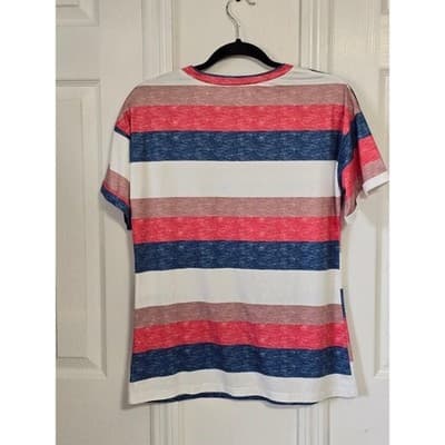 Womens Striped V Neck T Shirt Red Blue White Casual Top Size S - Thumbnail 2