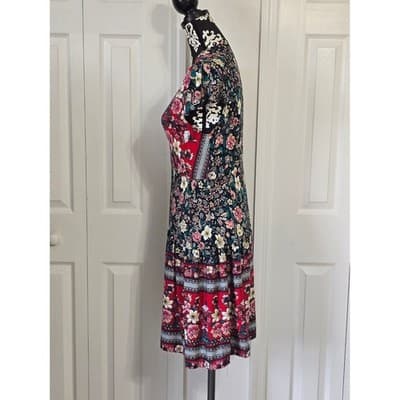 SHEIN Floral Print Wrap Dress Midi Short Sleeve Boho - Thumbnail 11