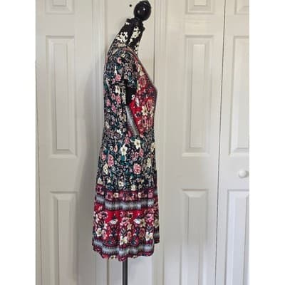 SHEIN Floral Print Wrap Dress Midi Short Sleeve Boho - Thumbnail 10