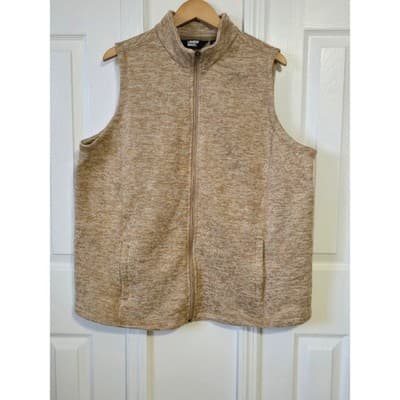 Mens Zip Up Sweater Marled Tan Beige Knit Casual Comfort Size M - Thumbnail 10