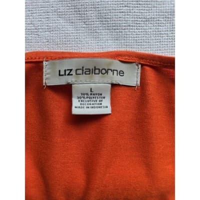 Liz Claiborne Orange Rayon Polyester Blend Top Women's Size L - Thumbnail 3