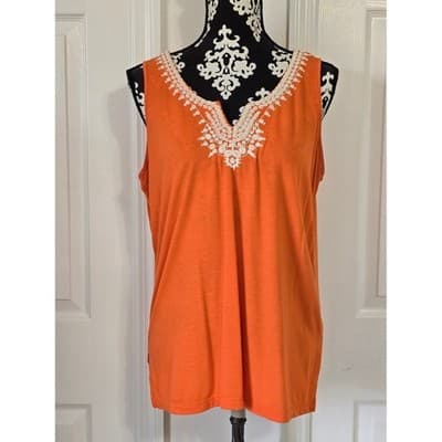 Liz Claiborne Orange Rayon Polyester Blend Top Women's Size L - Image 1