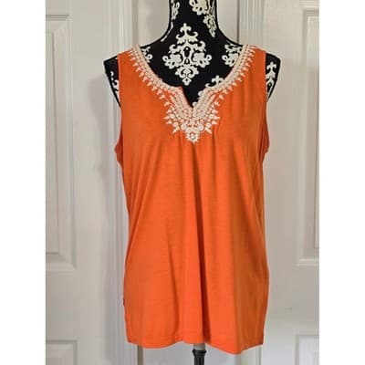 Liz Claiborne Orange Rayon Polyester Blend Top Women's Size L - Thumbnail 11