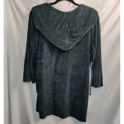 Raviya Womens Velvet Hoodie Dress V-Neck Black 3/4 Sleeve Cotton Size Large - Thumbnail 4