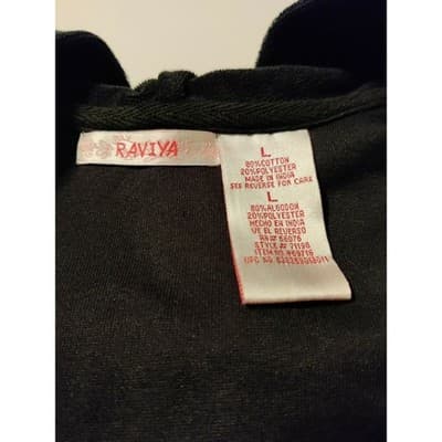 Raviya Womens Velvet Hoodie Dress V-Neck Black 3/4 Sleeve Cotton Size Large - Thumbnail 5