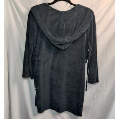 Raviya Womens Velvet Hoodie Dress V-Neck Black 3/4 Sleeve Cotton Size Large - Thumbnail 3