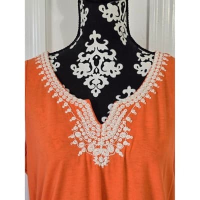 Liz Claiborne Orange Rayon Polyester Blend Top Women's Size L - Thumbnail 10
