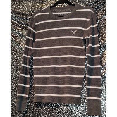 American Eagle Mens Vintage Fit Shirt Striped Long Sleeve T-Shirt Size XS - Thumbnail 3