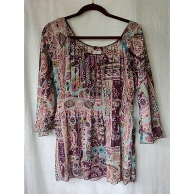 Jordache Juniors Top Blouse Sheer Pullover Bell 3/4 Sleeve Round Neck XL - Image 1